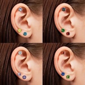 Multi-Color Crystal Ear Stud Set - Women Jewelry